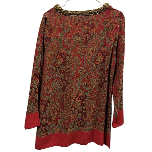 Soft Surroundings Pasha Pullover Red Paisley Tunic Imported Tunic Blouse Top M - Picture 6 of 11